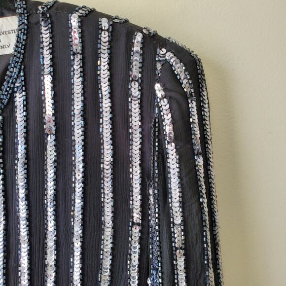 VTG 80S Black Silver Sequin Beaded Jacket Blazer MP NYE Cocktail Party Event - Picture 4 of 12